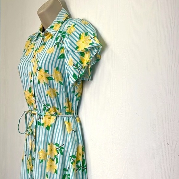 Draper James RSVP - Yellow Magnolia Teal Stripe Button Down Shirt Maxi Dress XS - Picture 7 of 13